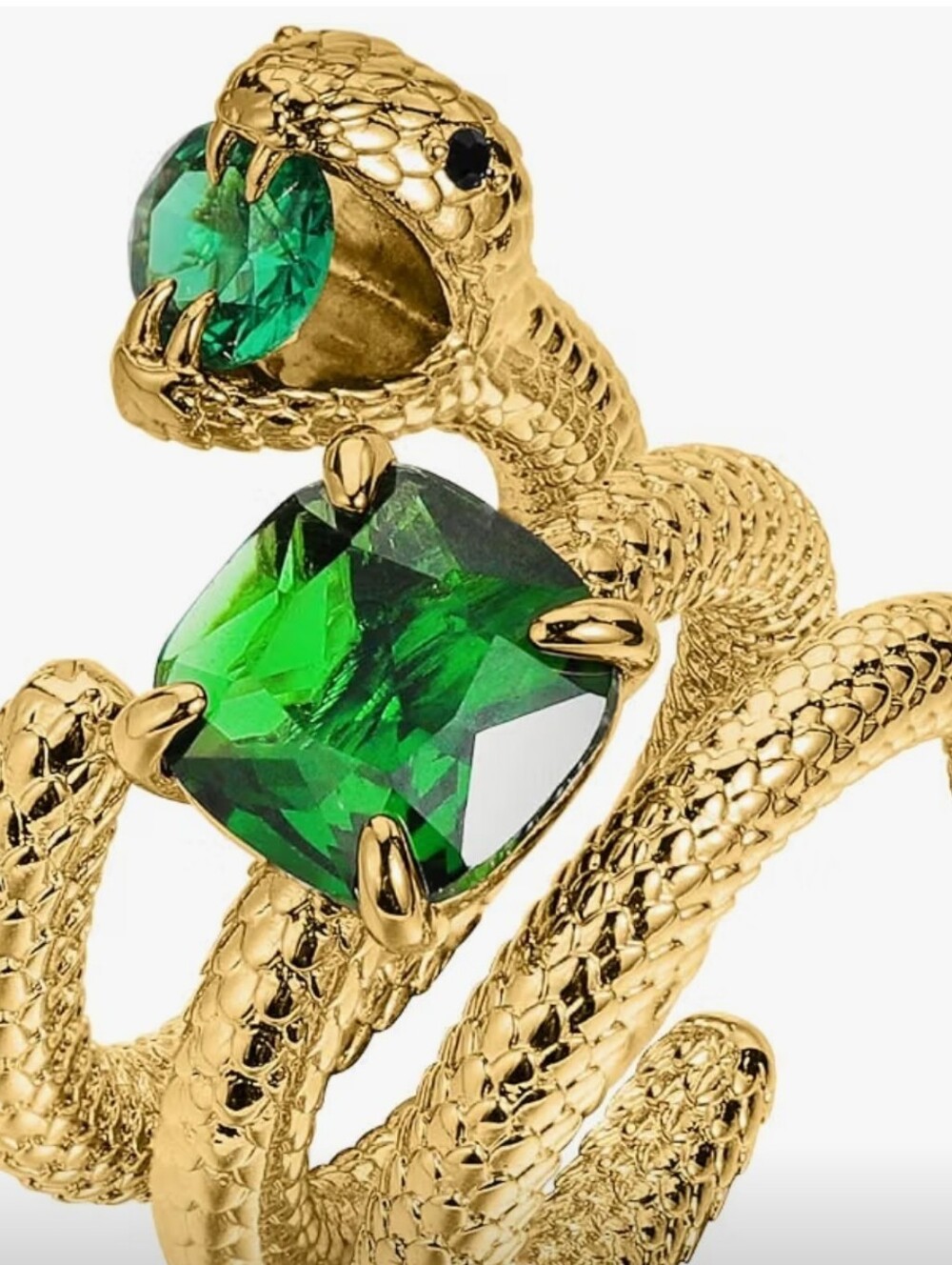 Gold Snake Wrap Ring with Green Gemstone